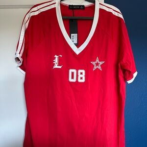 Lioness Red and White V-Neck Top